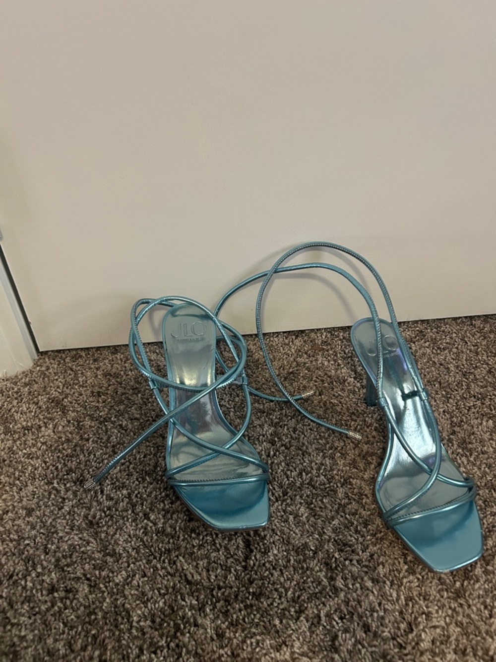 Jennifer Lopez Metallic Teal Lace-Up Heeled Sandals
